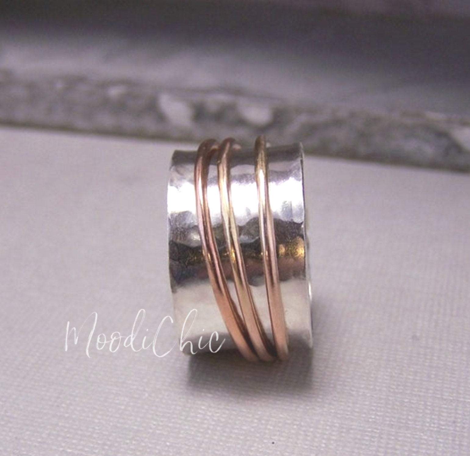 Rose Gold Spinner Ring - sterling silver wide band ring - Meditation Ring - Wide ring for woman - jewelry