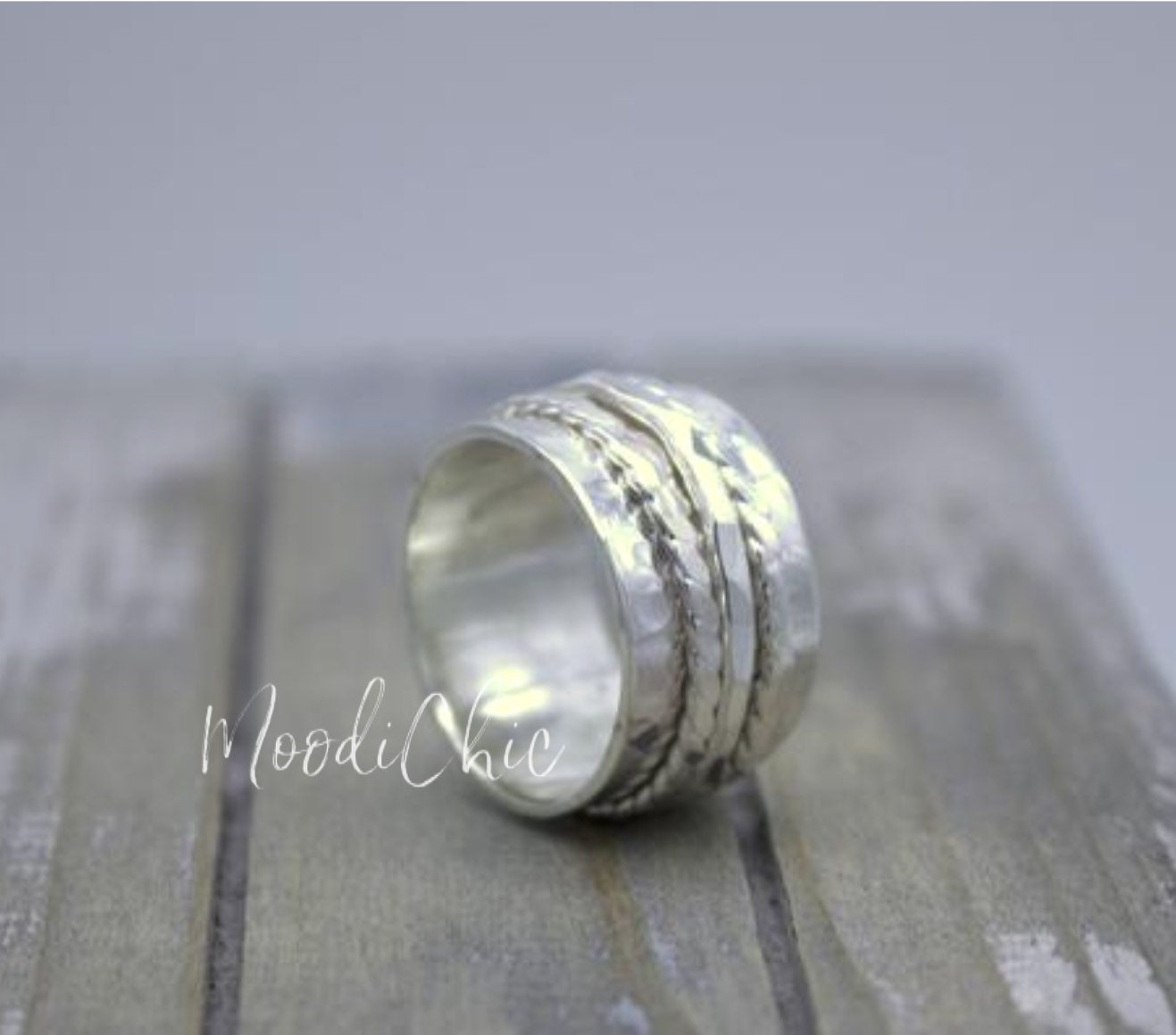 Womans Silver spinner ring - fiddle anxiety ring - gift for her - wide band spinner ring - jewelry sale -silver spinner ring