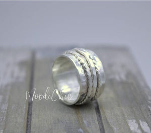 Womans Silver spinner ring - fiddle anxiety ring - gift for her - wide band spinner ring - jewelry sale -silver spinner ring