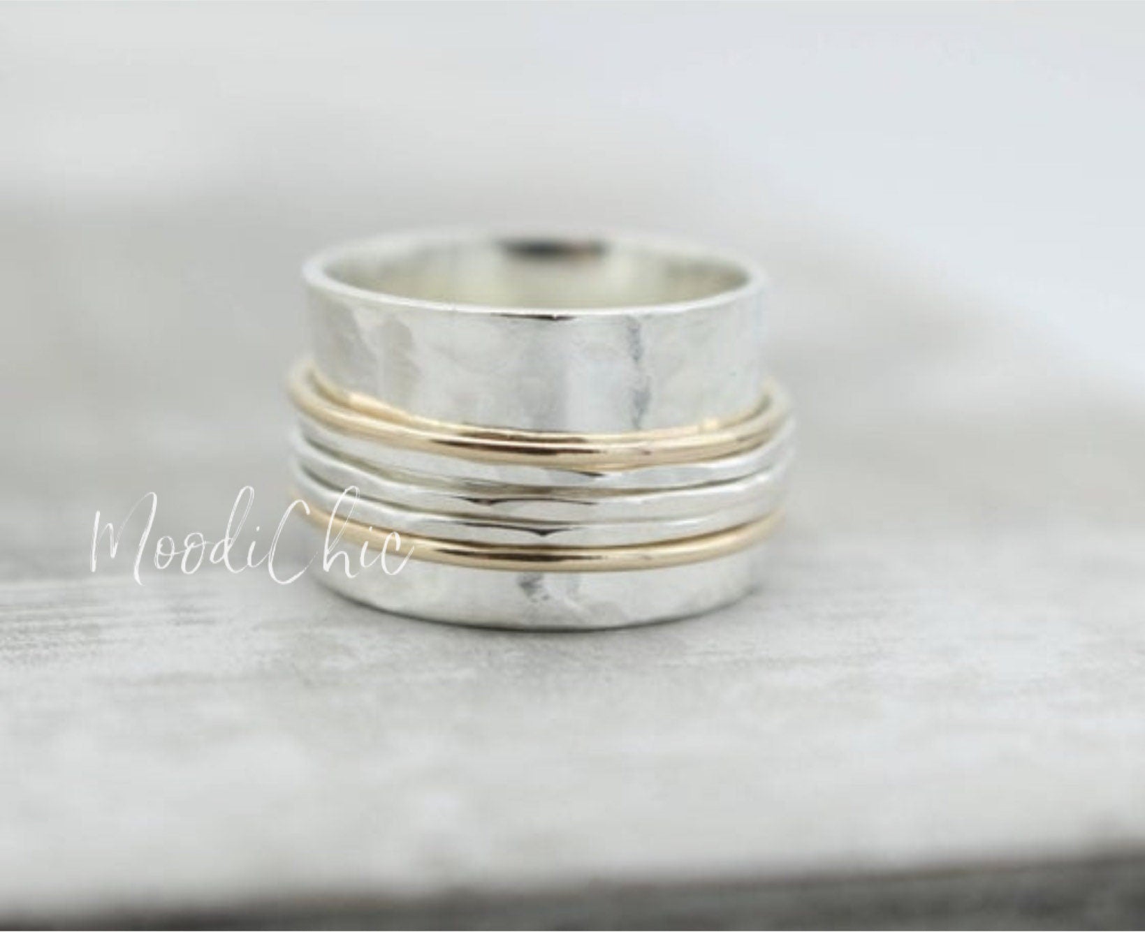 Sterling Silver Gold Meditation rings - Spinner Ring - gold Filled - Silver - Hammered Ring Band - Jewelry sale