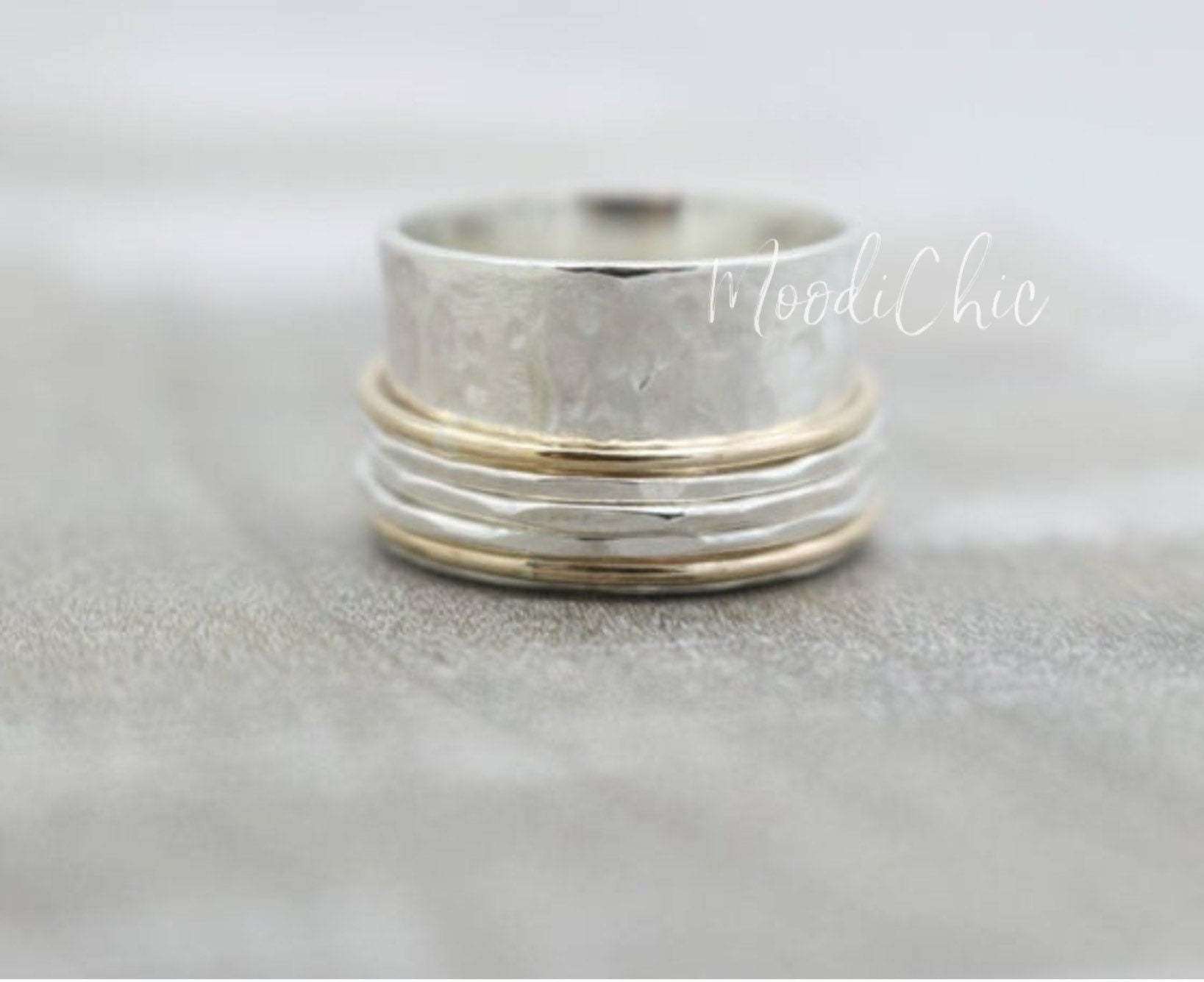 Sterling Silver Gold Meditation rings - Spinner Ring - gold Filled - Silver - Hammered Ring Band - Jewelry sale