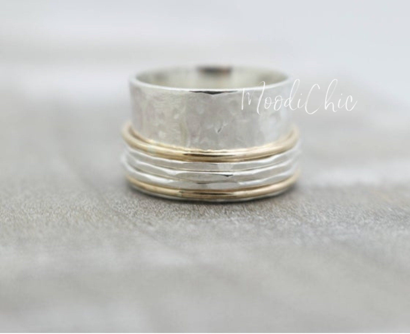 Sterling Silver Gold Meditation rings - Spinner Ring - gold Filled - Silver - Hammered Ring Band - Jewelry sale