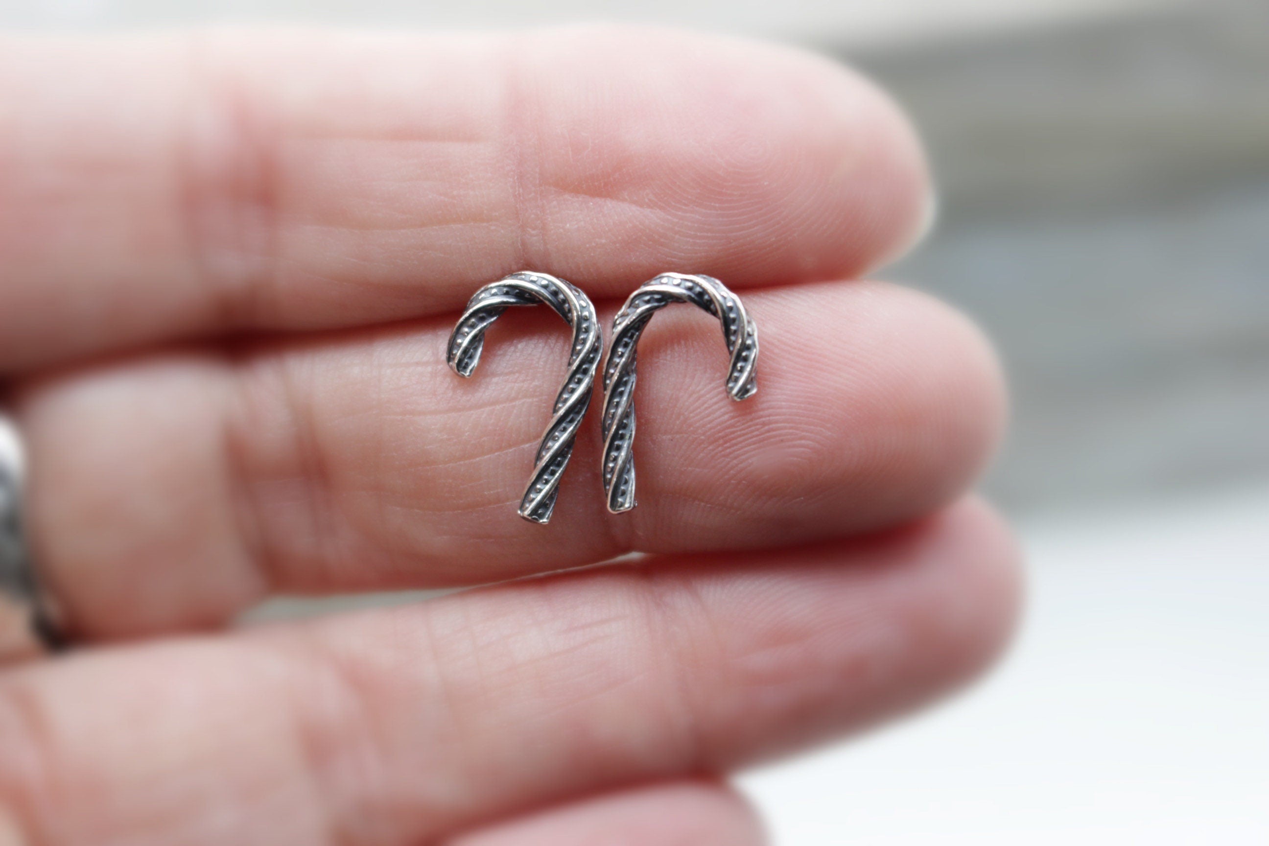 Candy cane earrings Sterling silver stud earrings