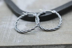 Sterling silver twisted hoop earrings - Rustic 3/4” earrings - gift for her - jewelry sale