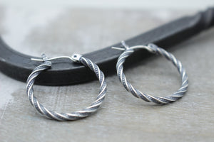Sterling silver twisted hoop earrings - Rustic 3/4” earrings - gift for her - jewelry sale