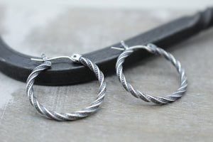 Sterling silver twisted hoop earrings - Rustic 3/4” earrings - gift for her - jewelry sale