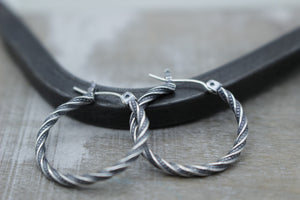 Sterling silver twisted hoop earrings - Rustic 3/4” earrings - gift for her - jewelry sale