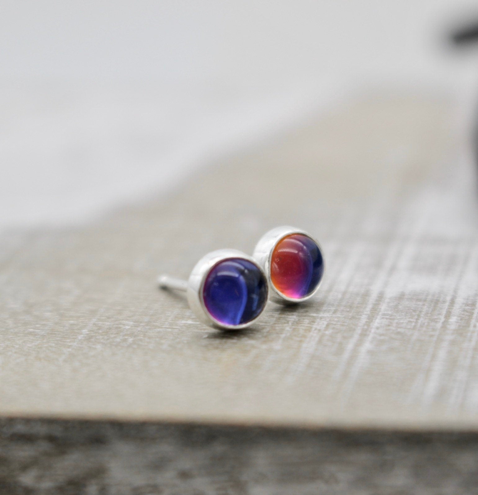 Sterling silver stud earrings - gemstone studs - color changing - gift for her - jewelry sale
