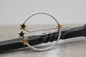 Sterling circle barrette - Small Star barrette - sterling silver barrette - gift for her - small barrette - hair jewelry - bangs