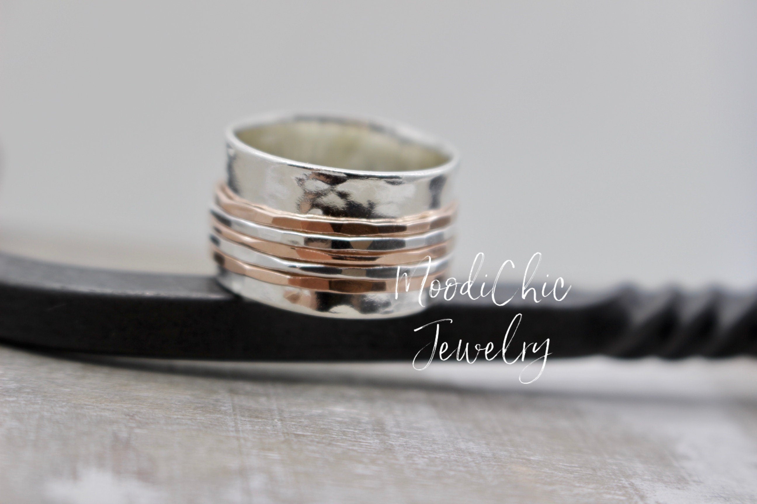 Rose Gold spinner ring - Sterling Silver Spinner Ring - Wide band ring - Gift for her - Fidget ring - Gold Silver SR120