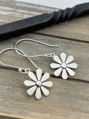 Sterling silver daisy earrings - drop dangle earrings - gift for her - jewelry sale