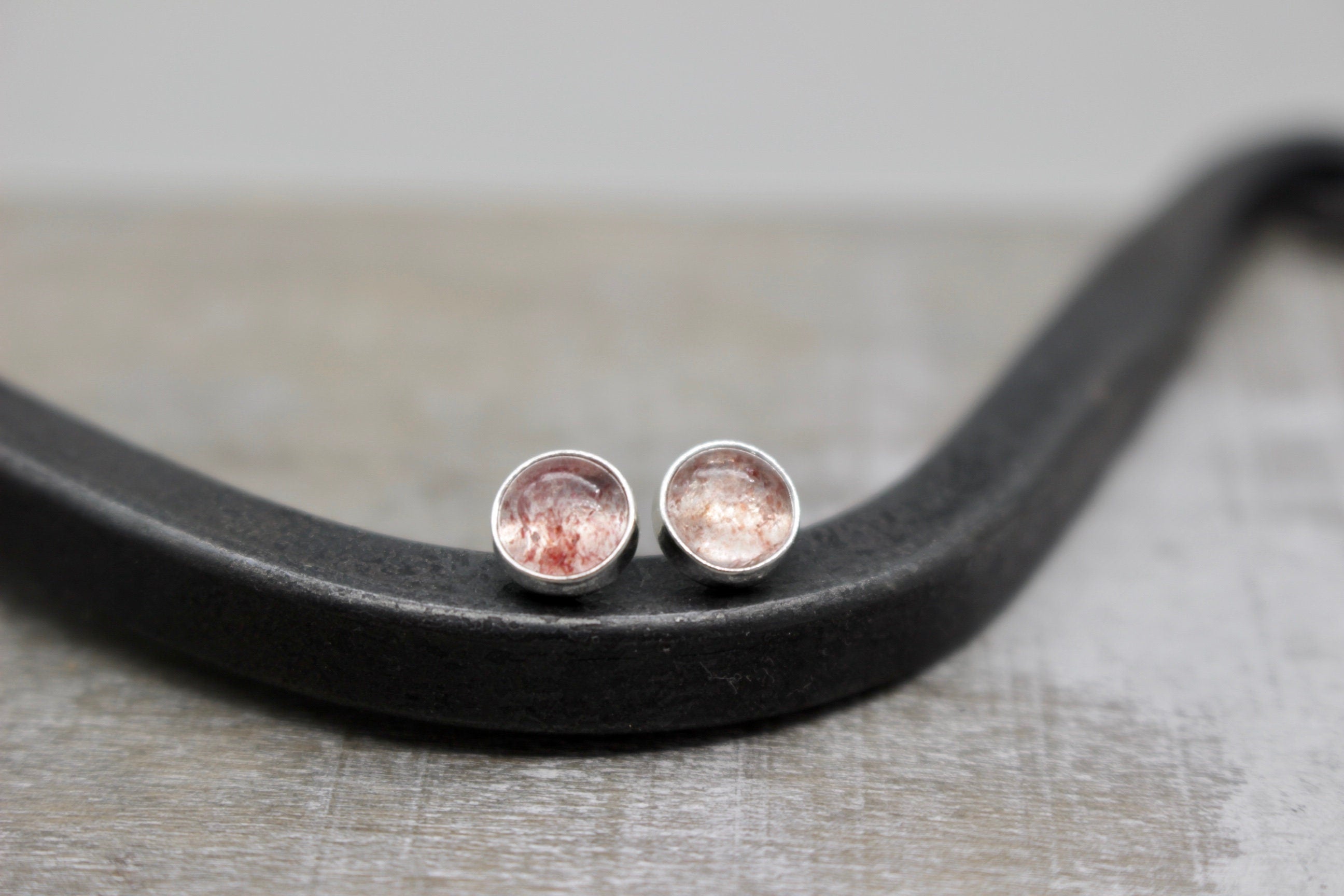 Quartz Earrings - sterling silver 6mm earrings - strawberry quartz jewelry - gift for her - jewelry sale