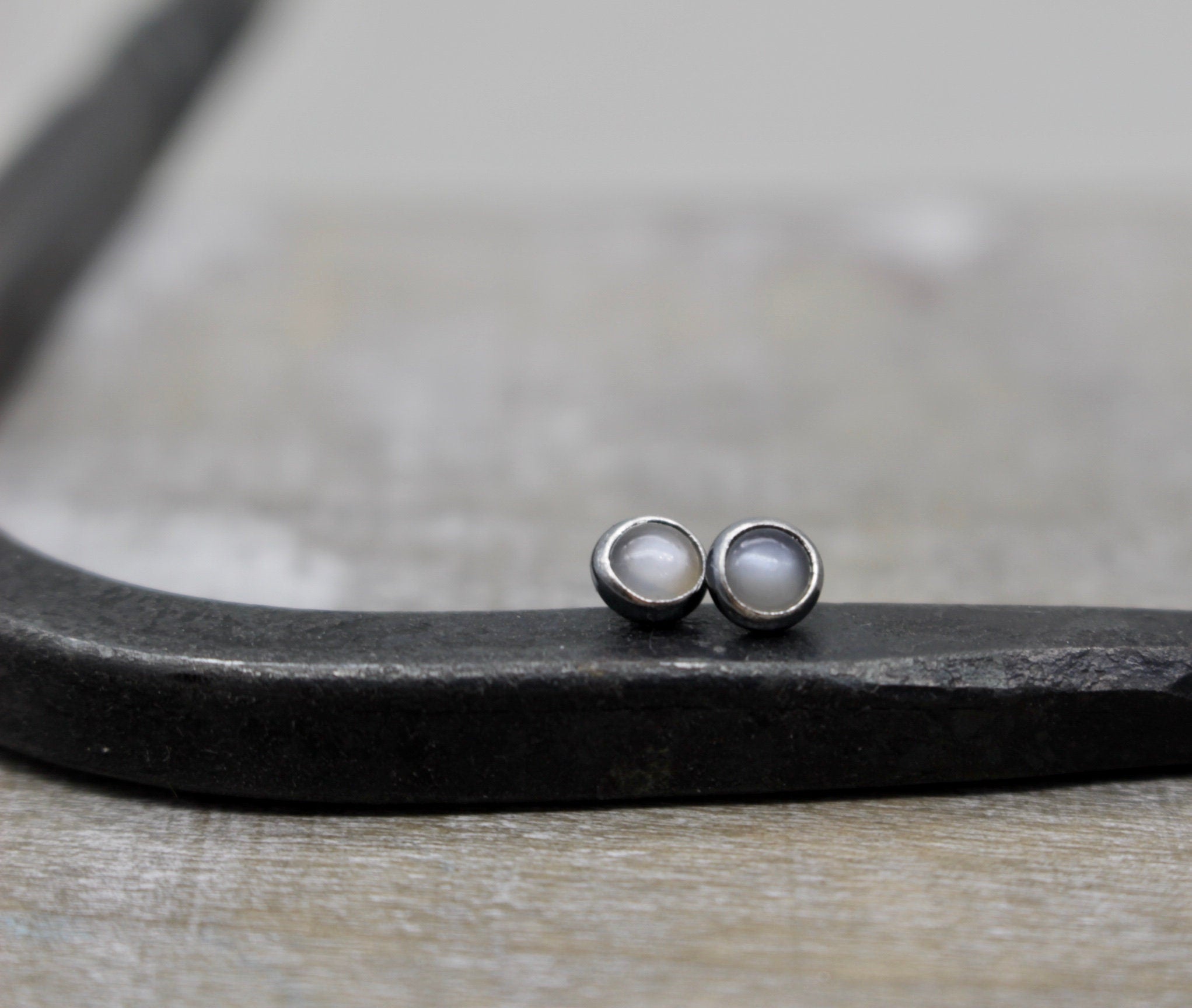 Gray Moonstone 4mm Stud Earrings