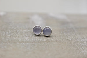 Pale Blue Chalcedony Stud Earrings