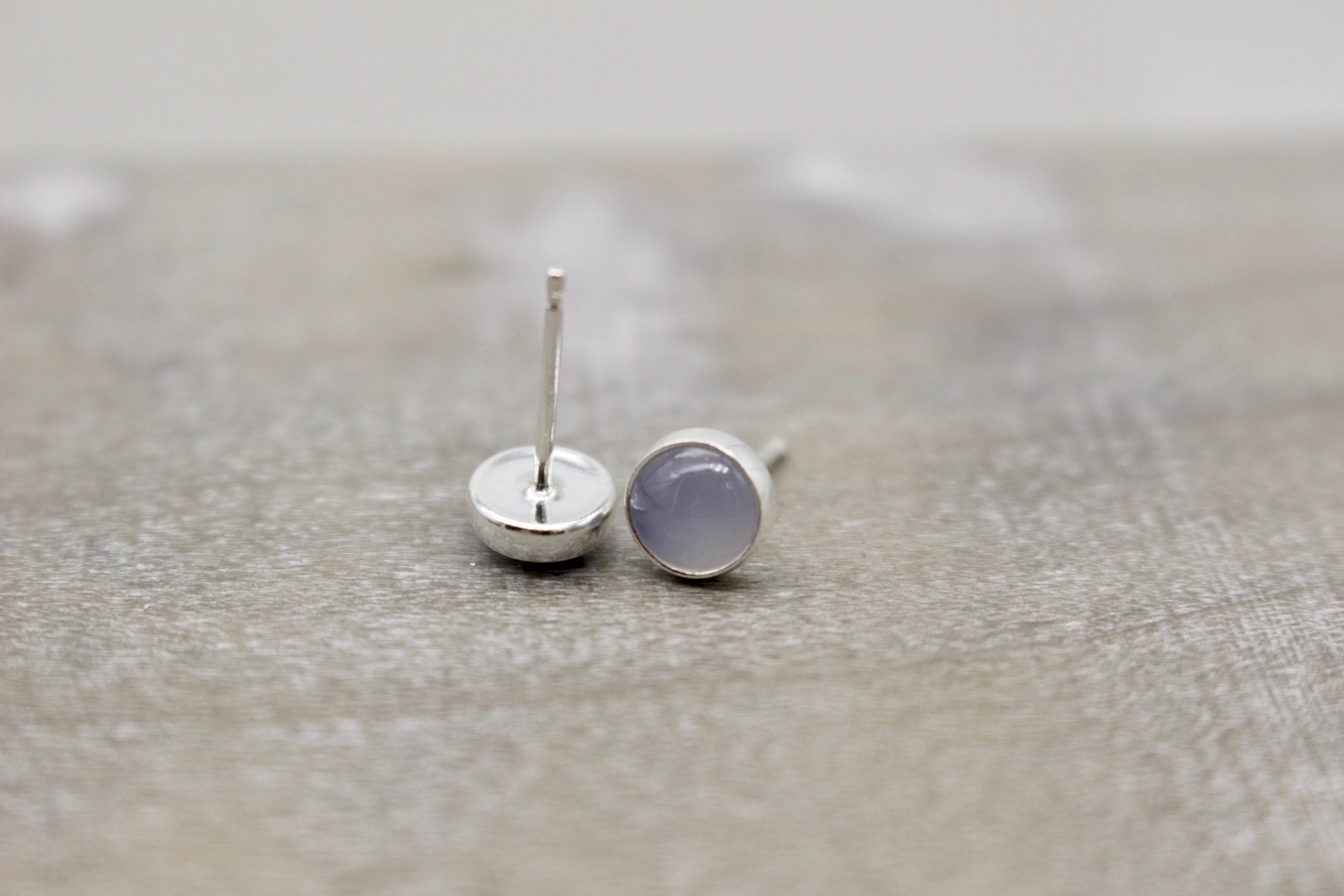 Pale Blue Chalcedony Stud Earrings