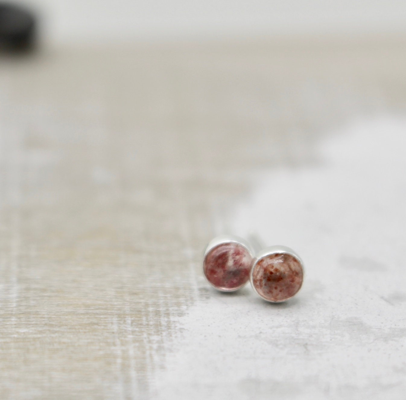 Strawberry Quartz 4mm Stud Earrings - Petite sterling silver earrings - quartz jewelry - gift for her - jewelry sale