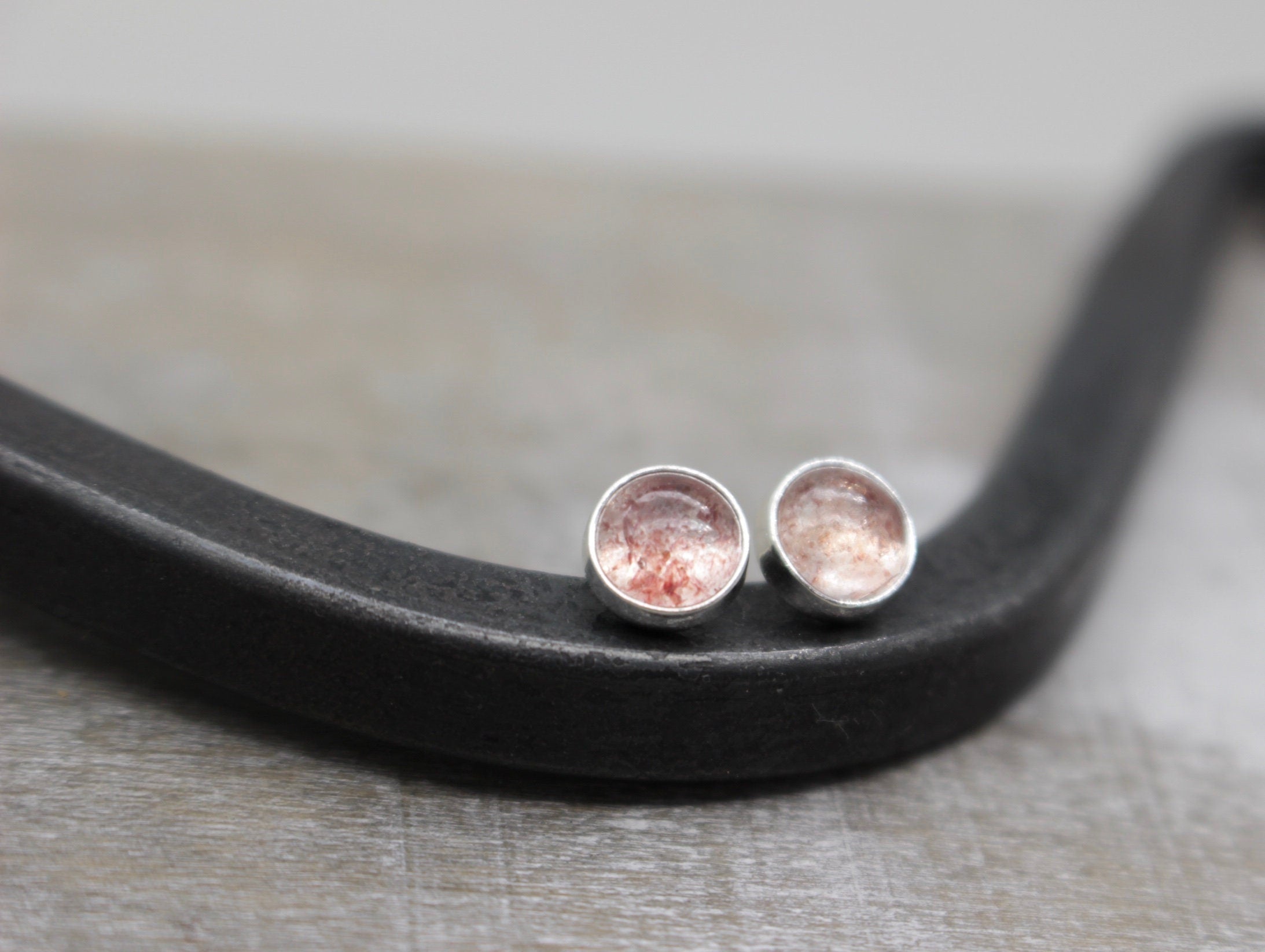 Quartz Earrings - sterling silver 6mm earrings - strawberry quartz jewelry - gift for her - jewelry sale