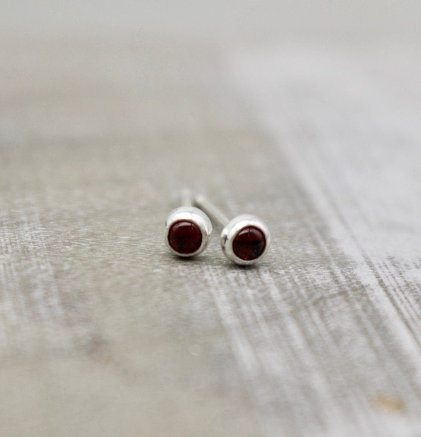 Petite garnet earrings - gift for her - 3mm stud earrings - January birthstone earrings - jewelry sale