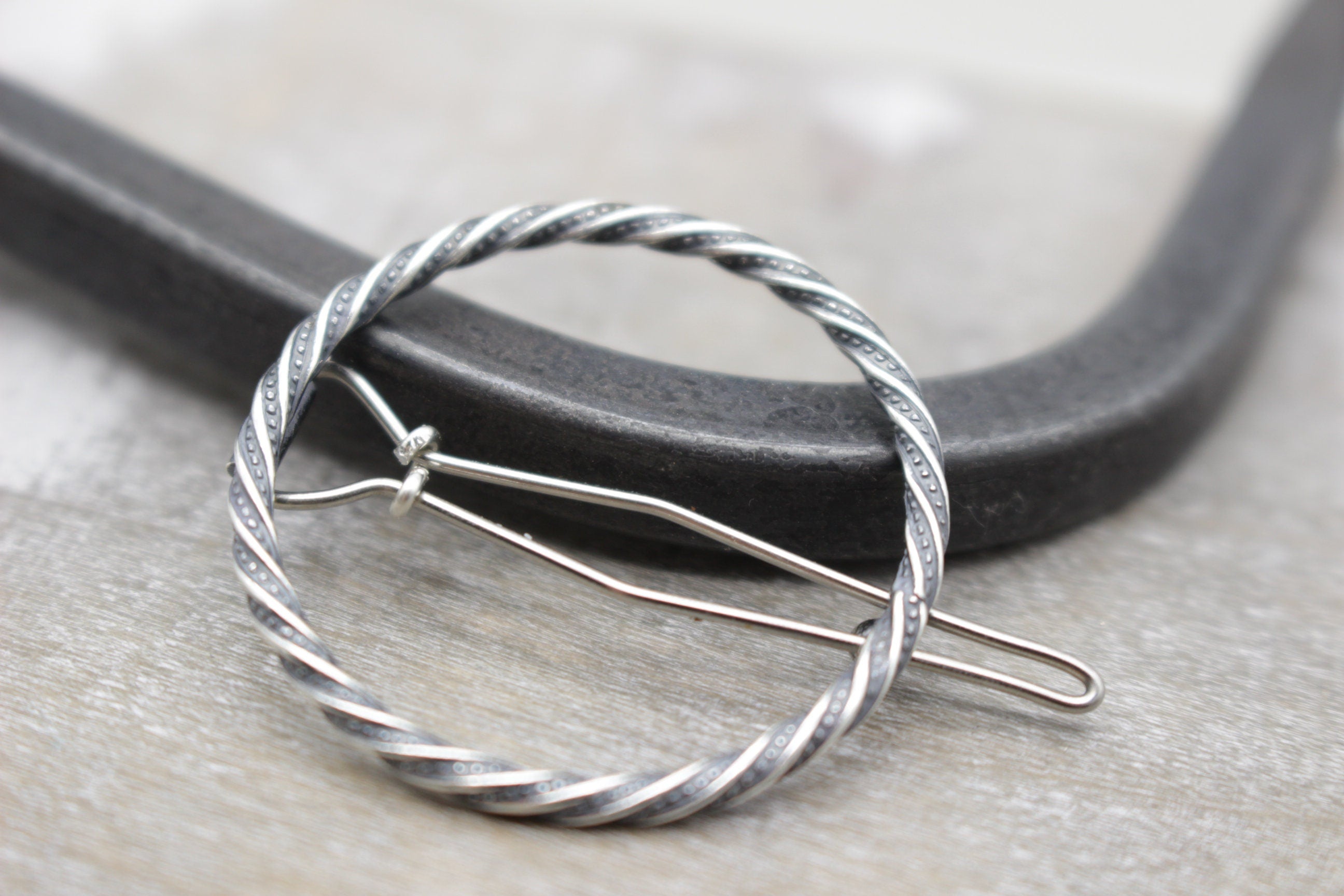 Rustic Small Silver circle barrette