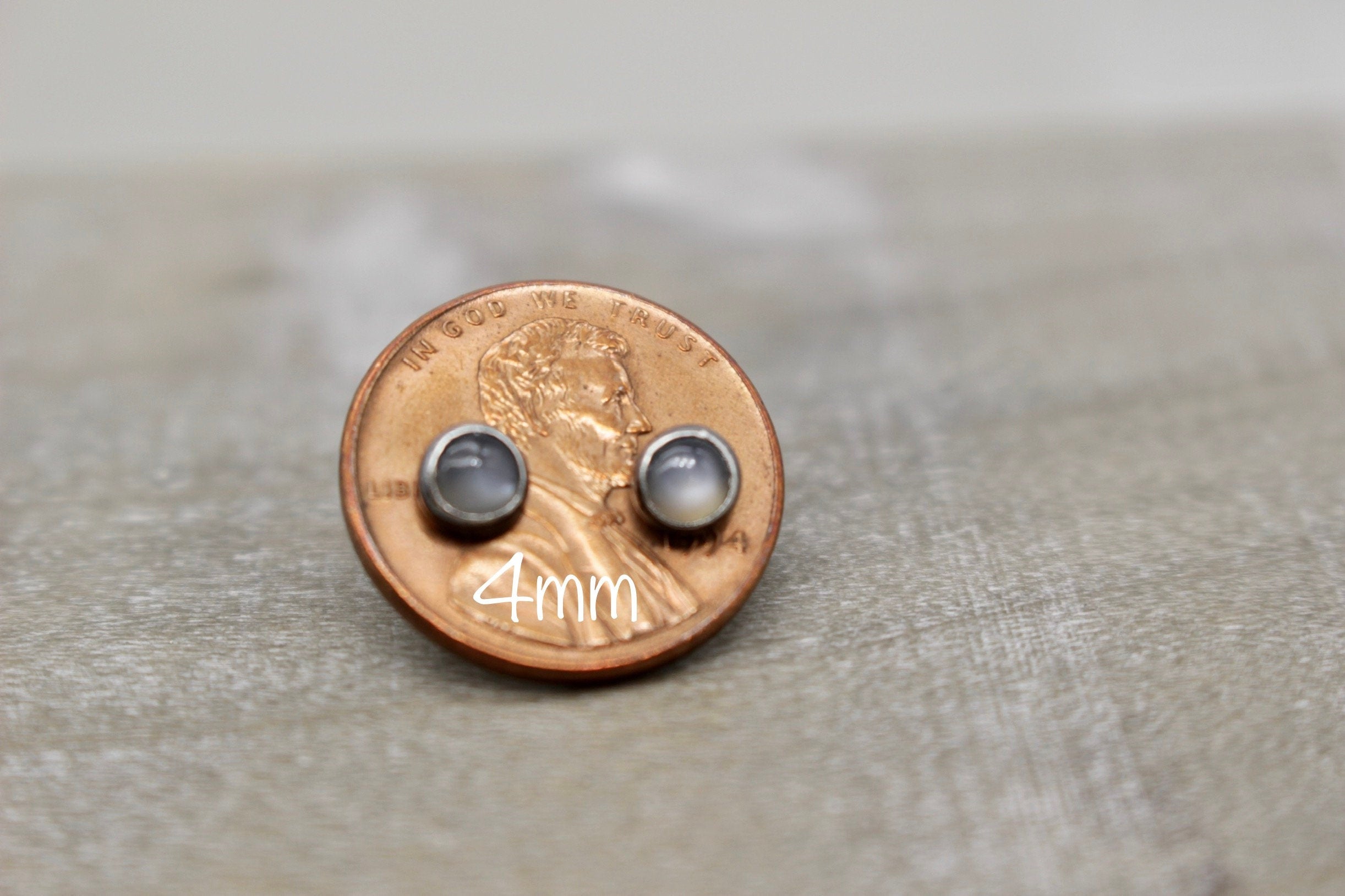 Gray Moonstone 4mm Stud Earrings