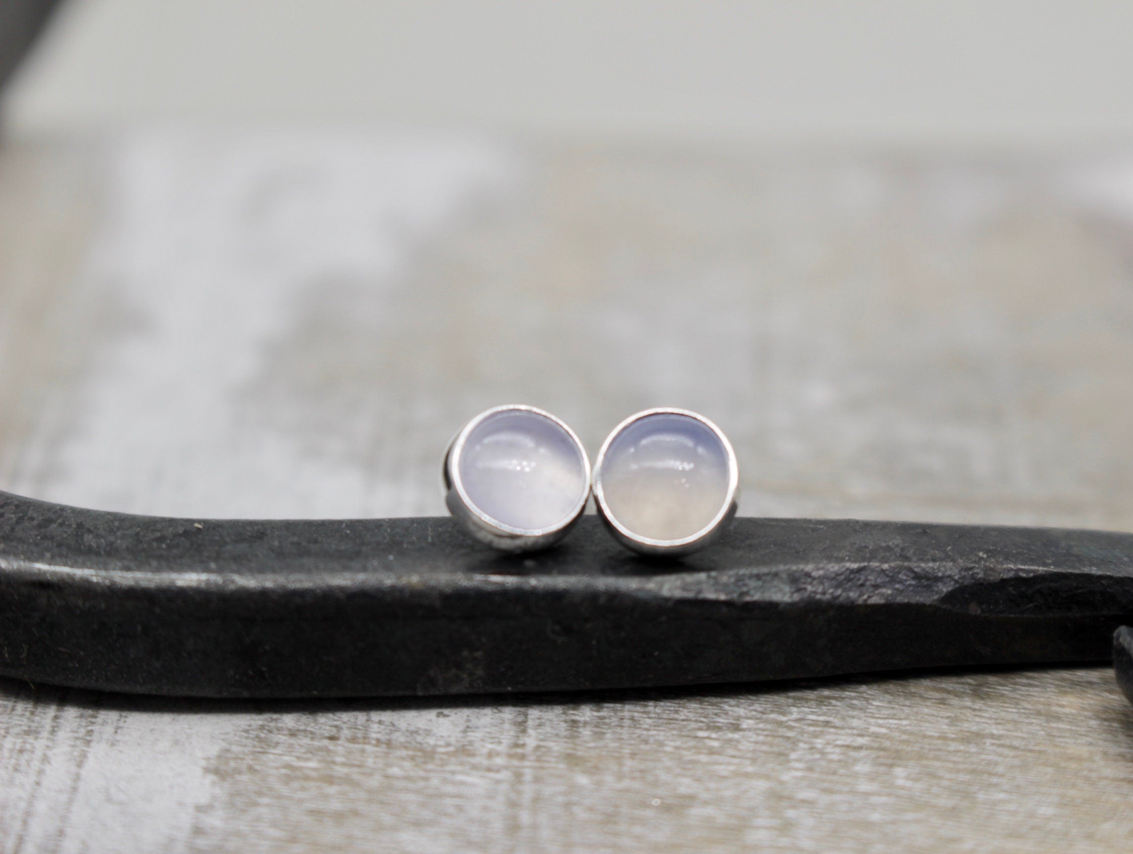 Pale Blue Chalcedony Stud Earrings