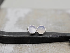 Pale Blue Chalcedony Stud Earrings