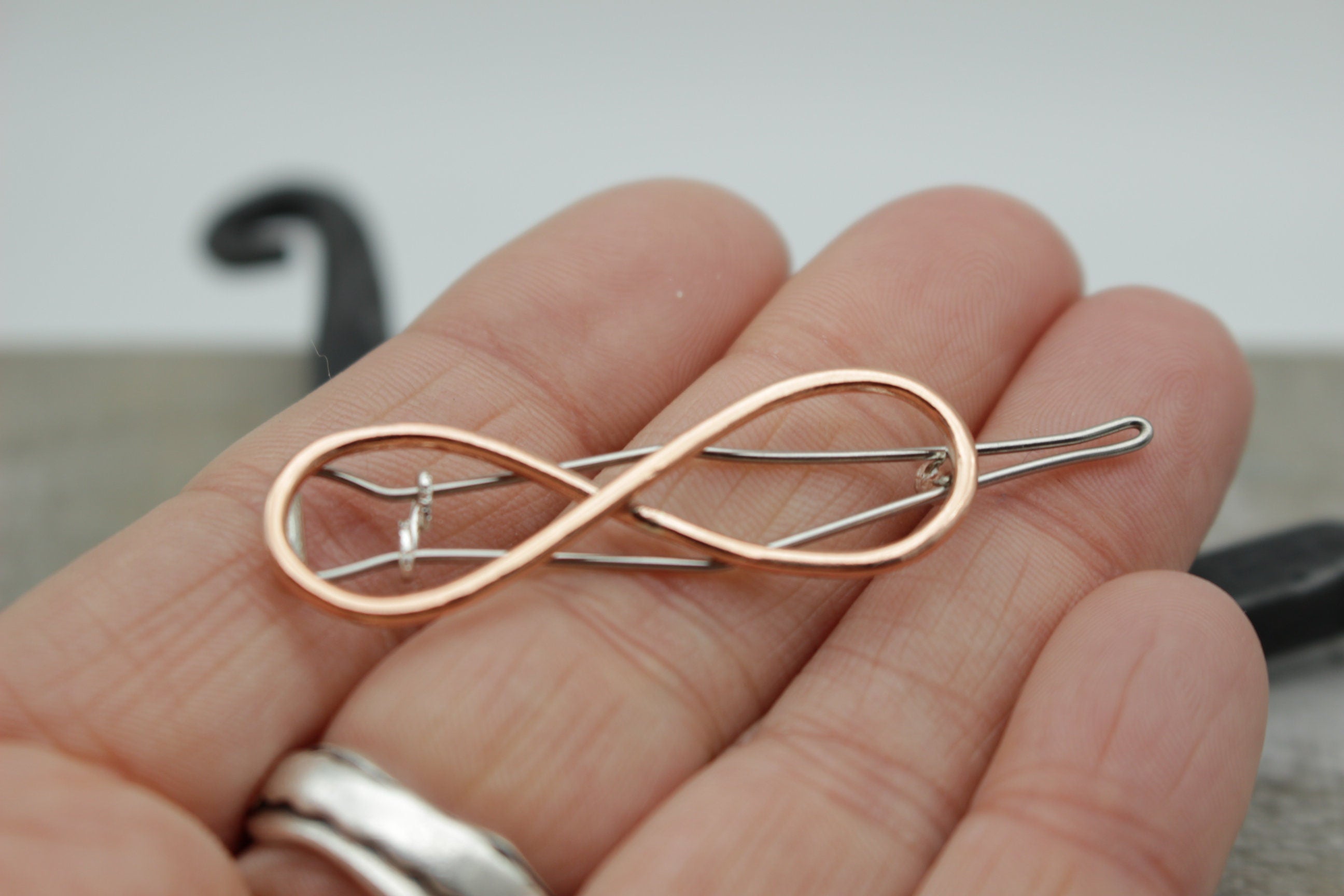 Petite copper barrette - Small infinity barrette - gift for her - small barrette - hair jewelry - bangs