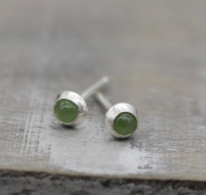 Tiny Jade Stud Earrings - sterling silver earring - Jade Jewelry - 3mm Studs - Gift for Her