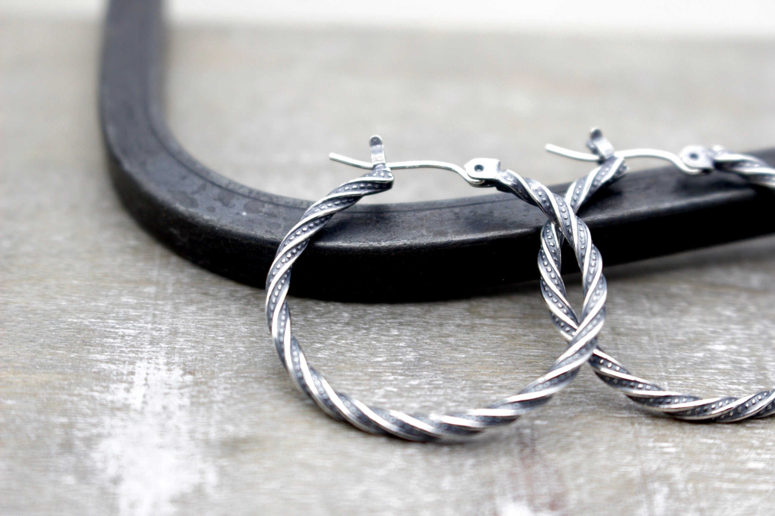 Sterling silver rustic hoop earrings - Rustic 1”    earrings - gift for her - jewelry sale