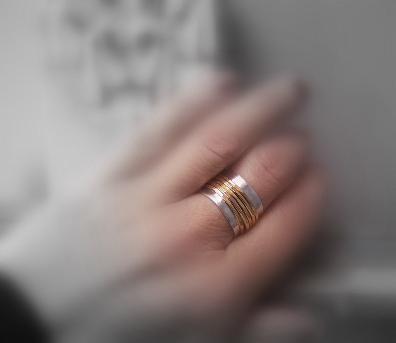 Gold Sterling Silver Wide Band Spinner ring