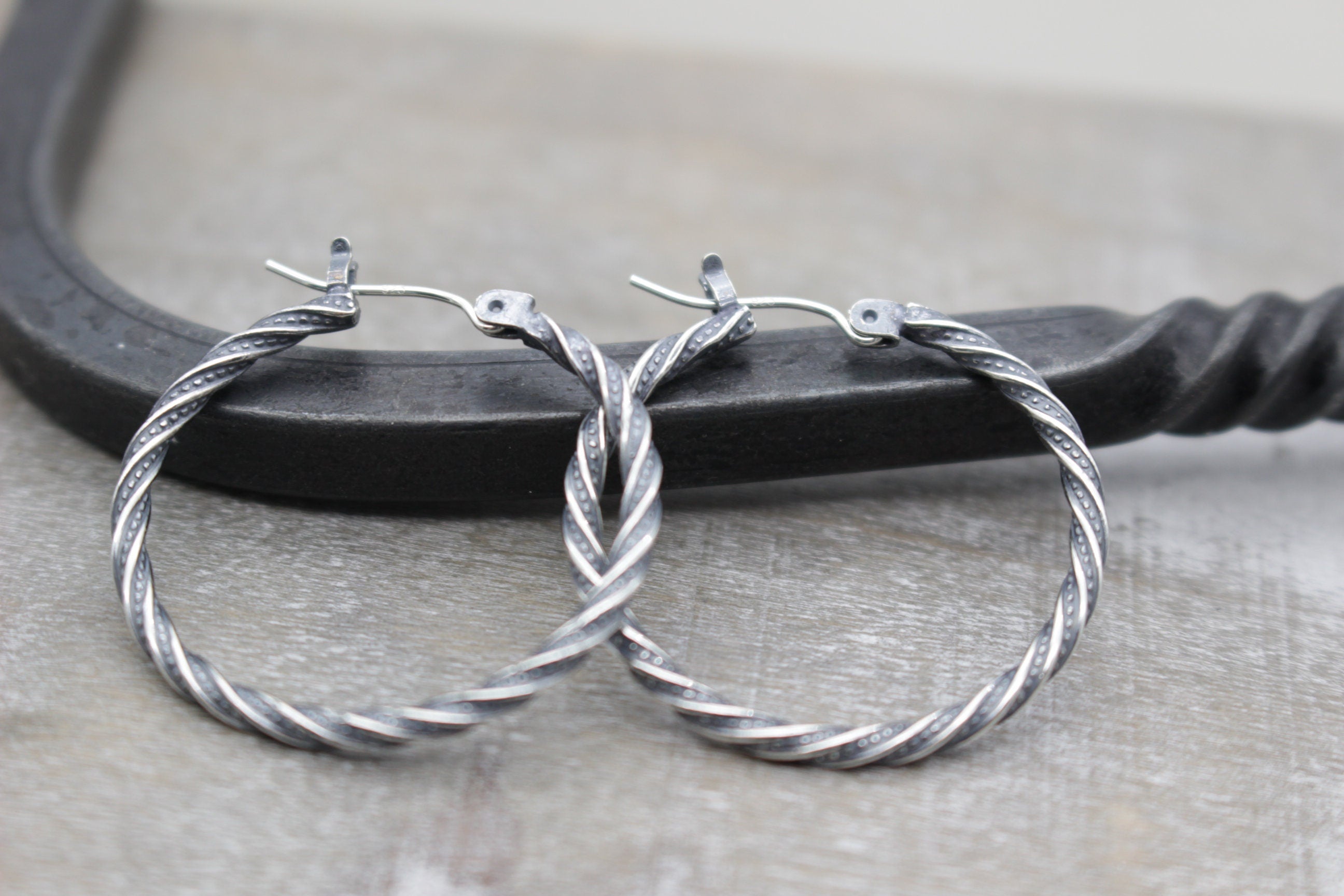 Sterling silver rustic hoop earrings - Rustic 1”    earrings - gift for her - jewelry sale