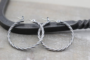 Sterling silver rustic hoop earrings - Rustic 1”    earrings - gift for her - jewelry sale