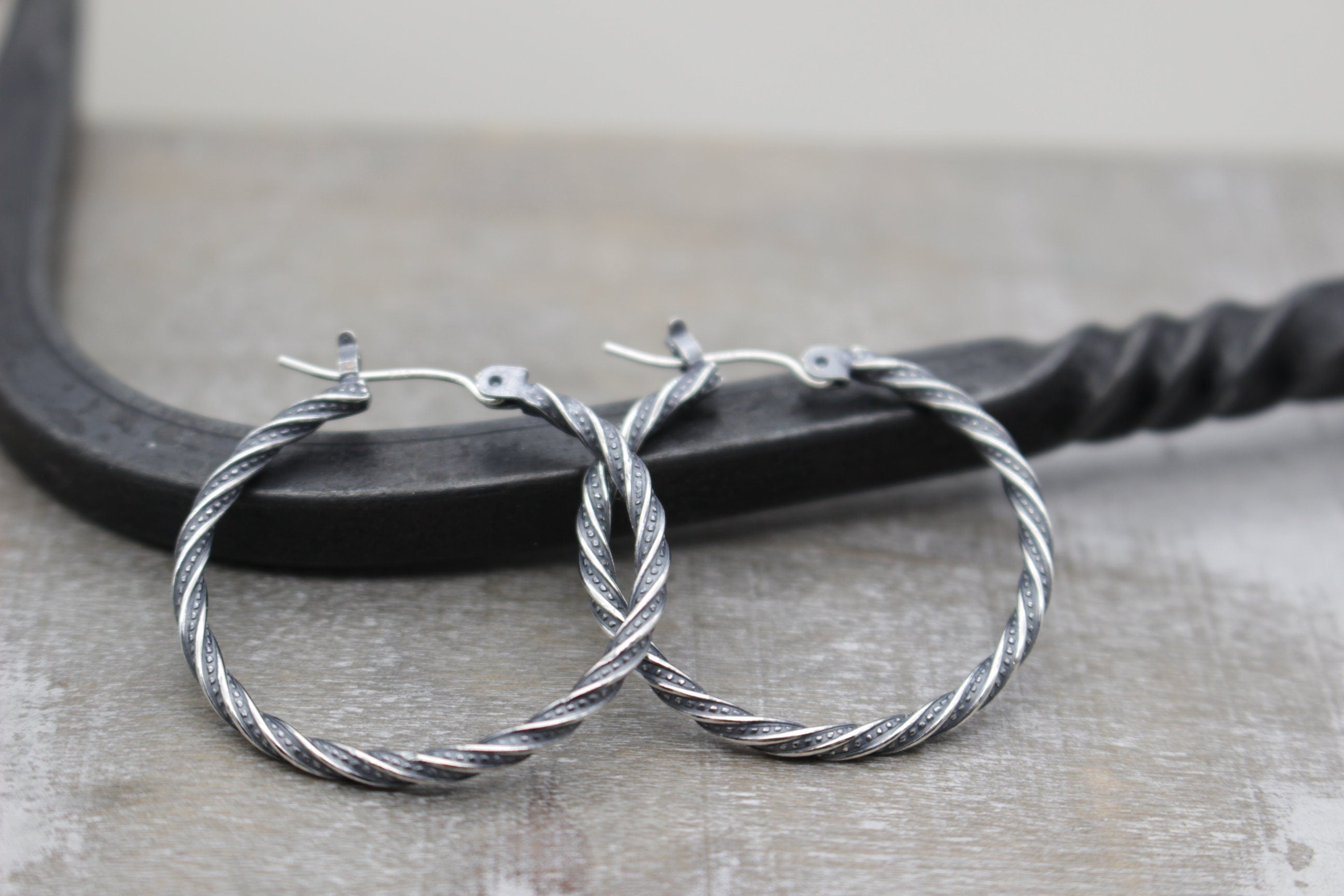 Sterling silver rustic hoop earrings - Rustic 1”    earrings - gift for her - jewelry sale