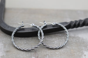 Sterling silver rustic hoop earrings - Rustic 1”    earrings - gift for her - jewelry sale