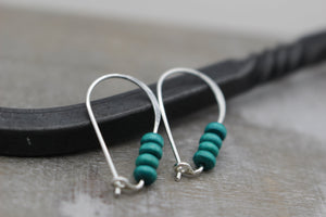 Turquoise wooden simple Hoops - Sterling Silver Hoop Earrings - Gift for Her - Jewelry Sale - Small wooden beaded Hoops - Dangle Earrings