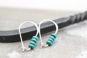 Turquoise wooden simple Hoops - Sterling Silver Hoop Earrings - Gift for Her - Jewelry Sale - Small wooden beaded Hoops - Dangle Earrings