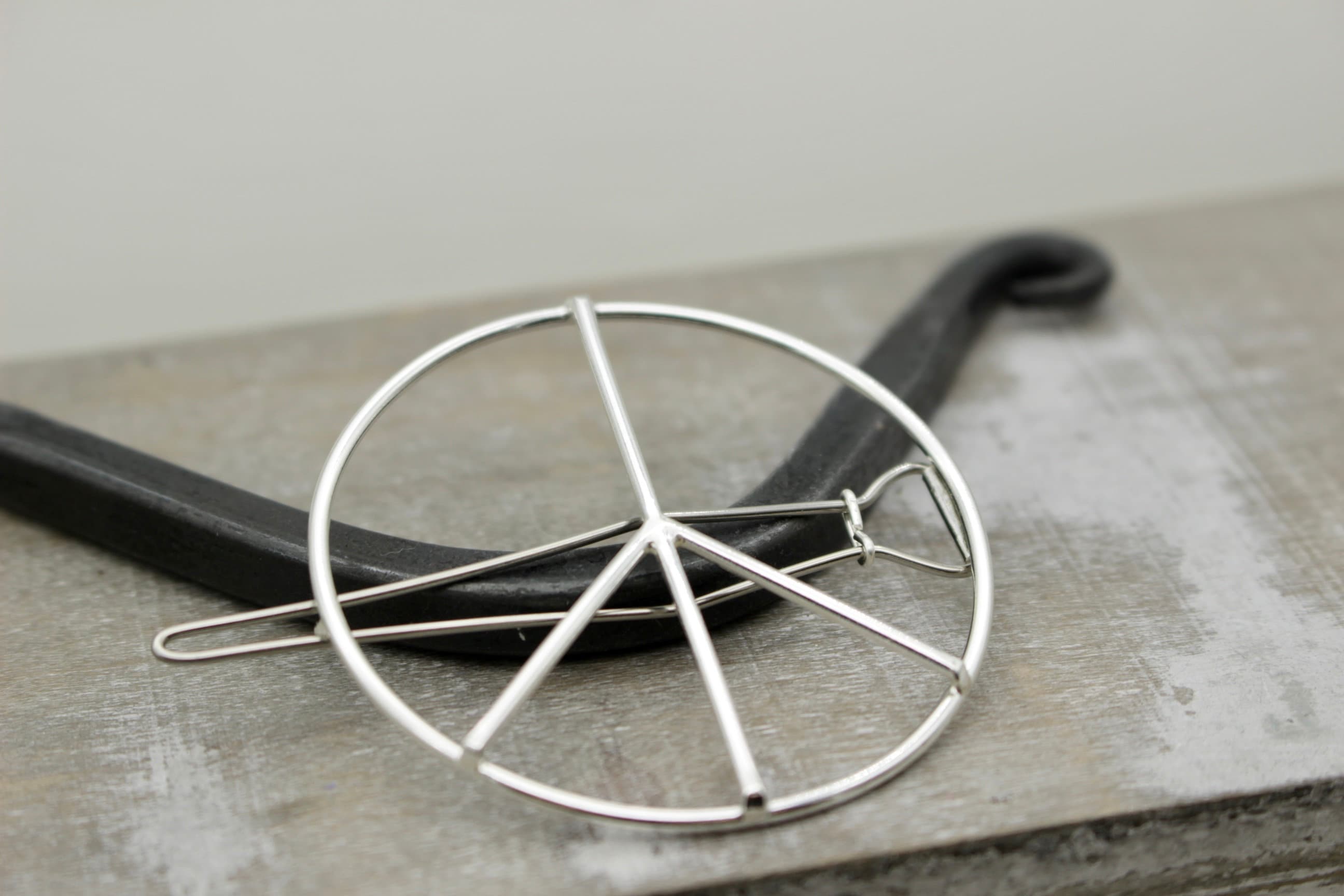 Large Peace Sign Silver Barrette -