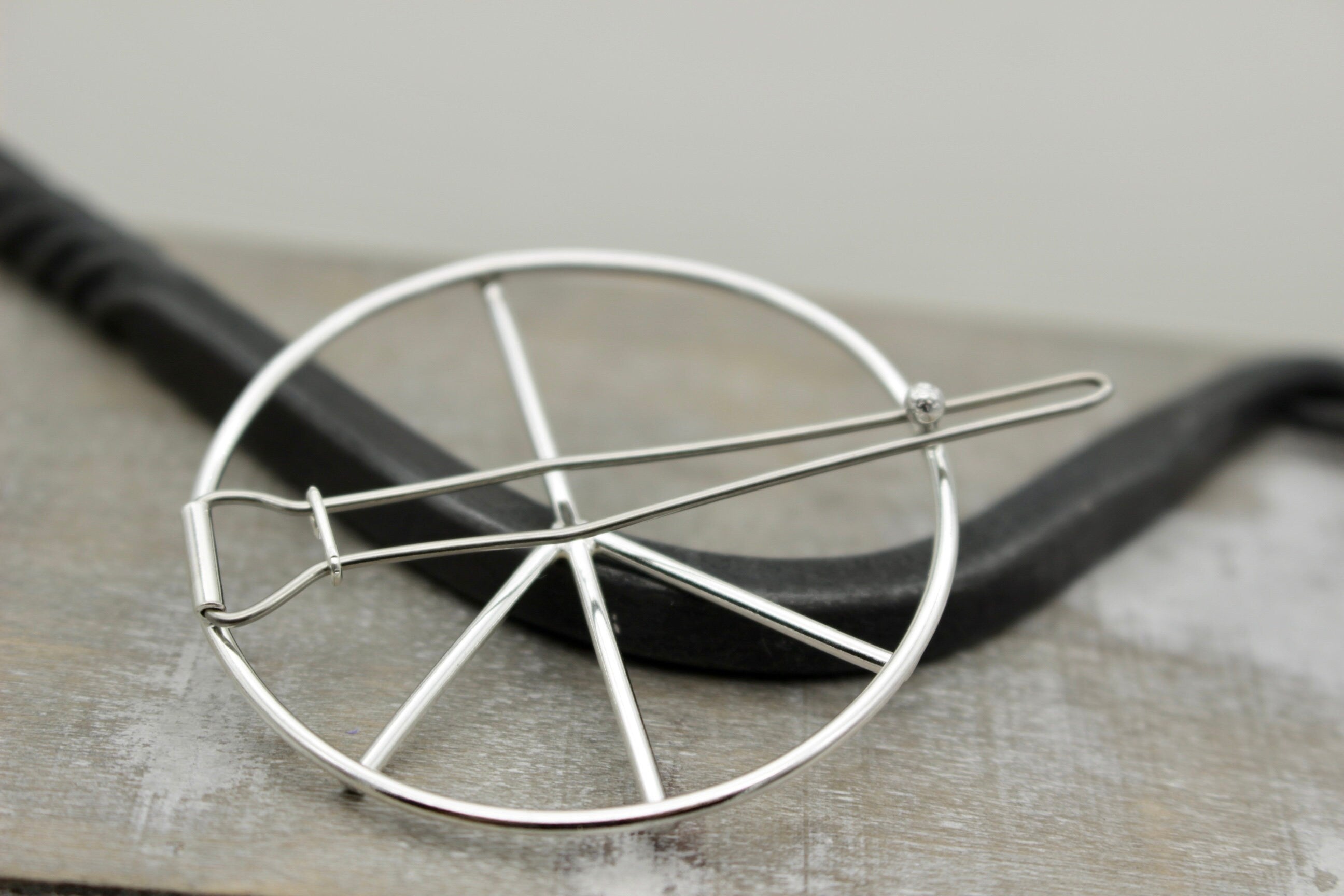Large Peace Sign Silver Barrette -