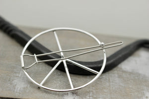 Large Peace Sign Silver Barrette -