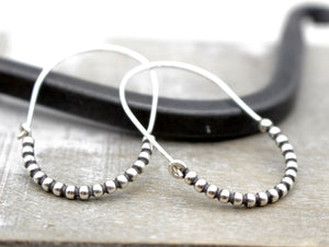 Sterling silver beaded hoop earring - beaded wire - sterling silver hoops - boho hoops - gift for her - jewelry hoop earrings