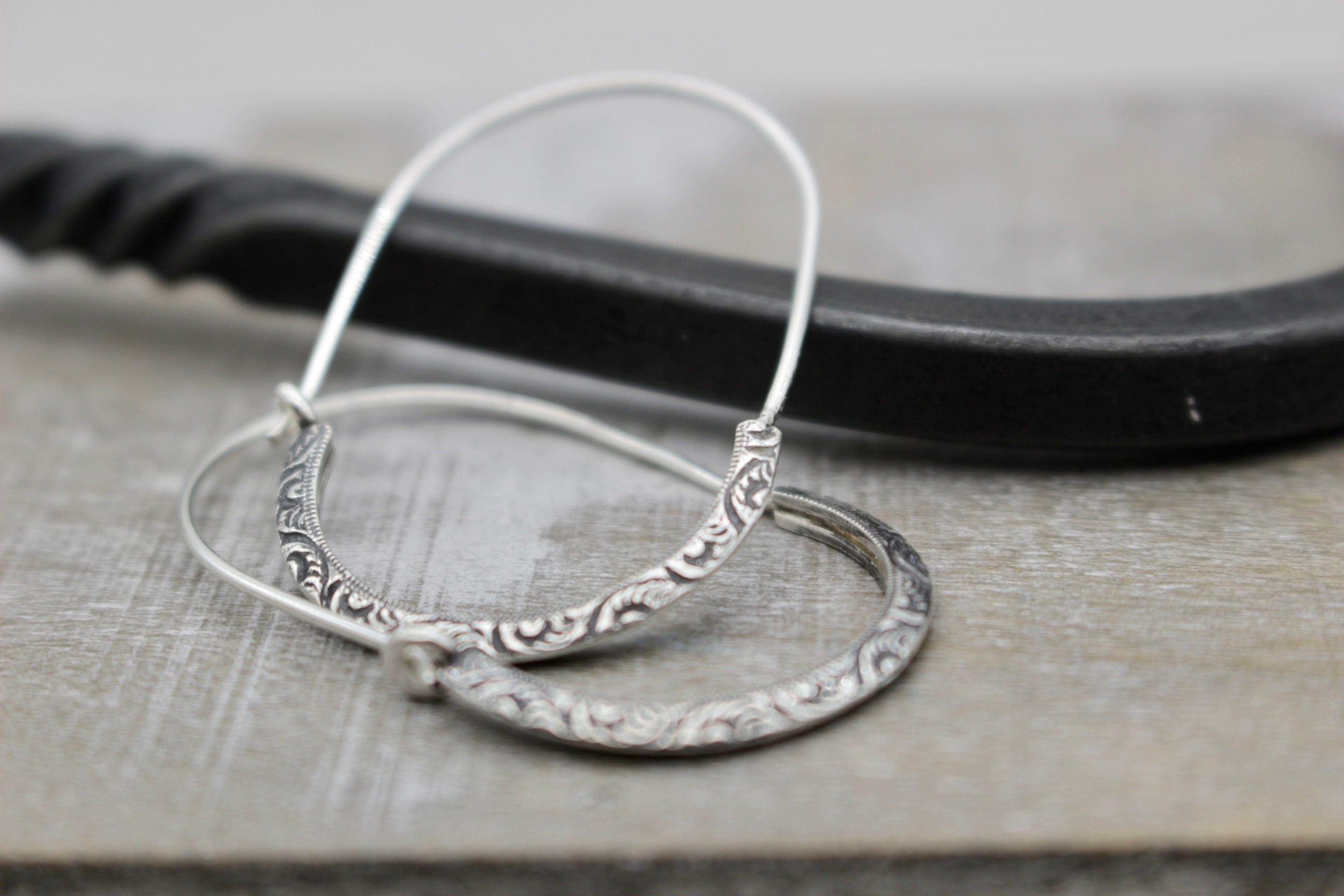 Triangle sterling silver hoop earring - floral triangle  wire - sterling silver hoops - boho hoops - gift for her - jewelry hoop earrings