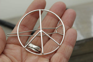 Large Peace Sign Silver Barrette -