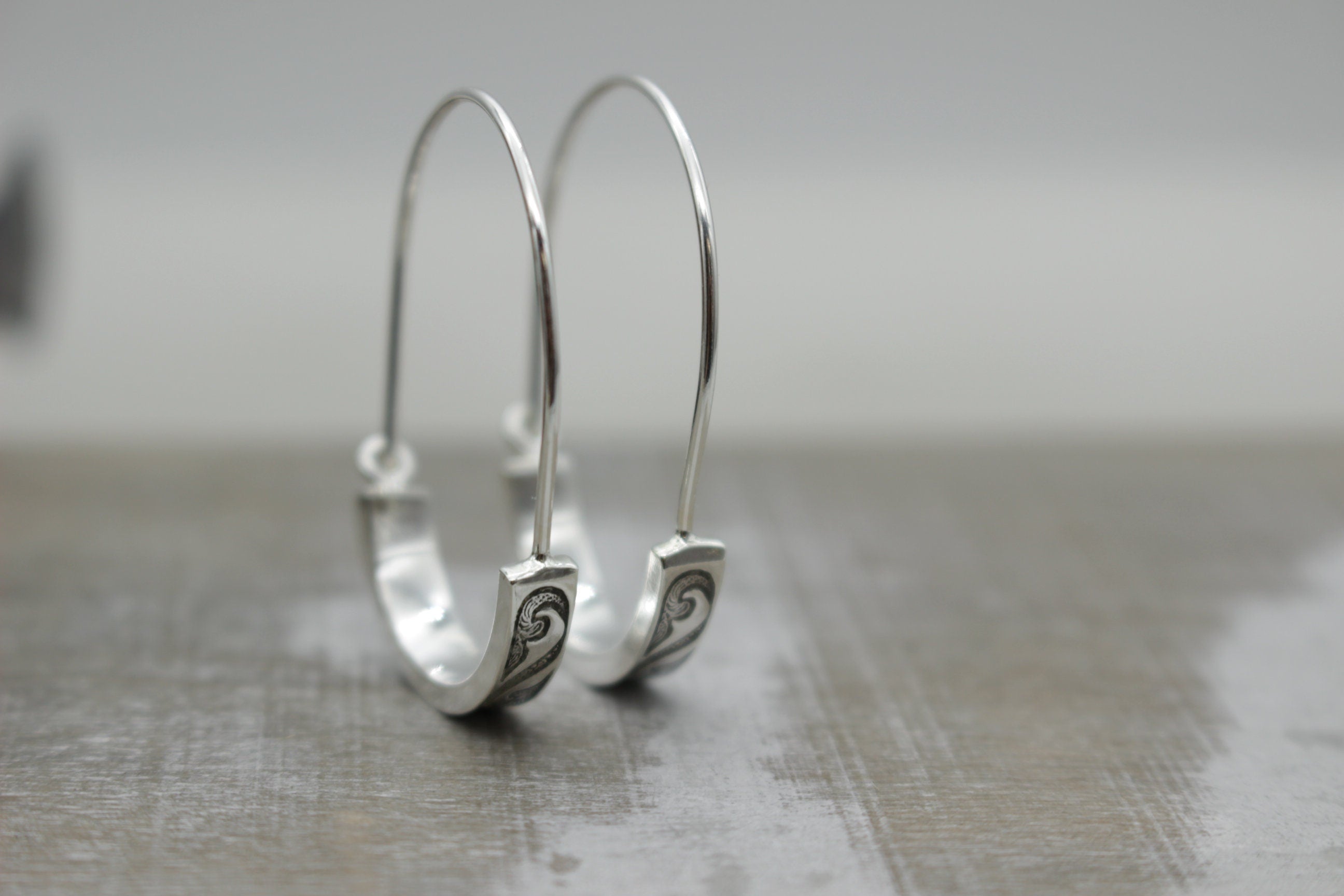 Art Deco Silver Hoop Earrings