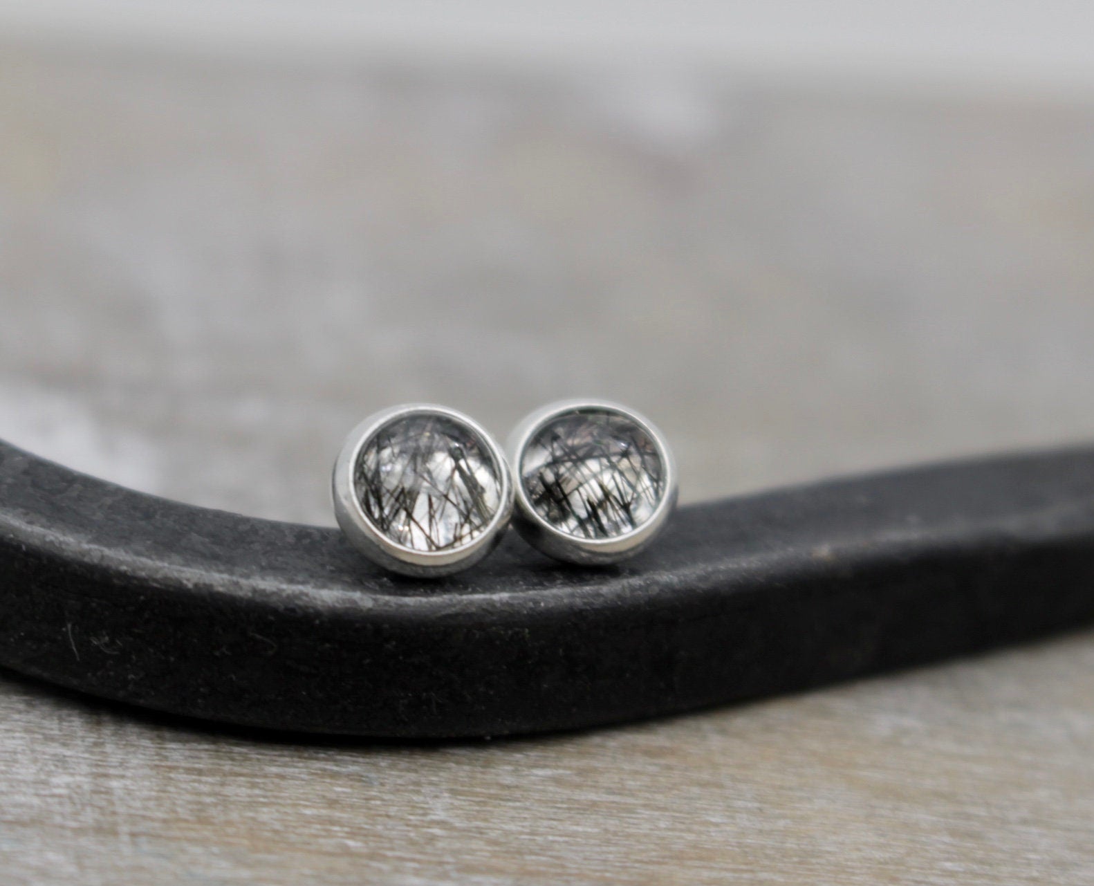 Black Rutilated Quartz Earrings -