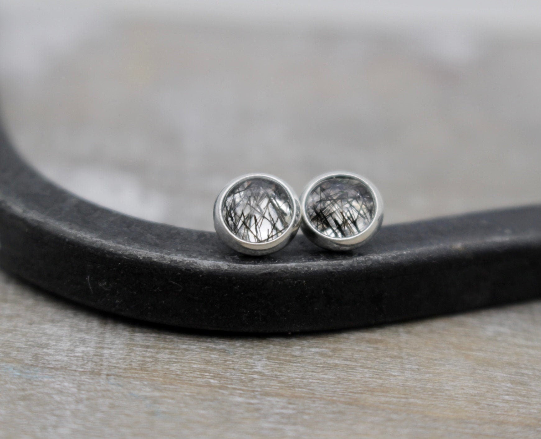 Black Rutilated Quartz Earrings -
