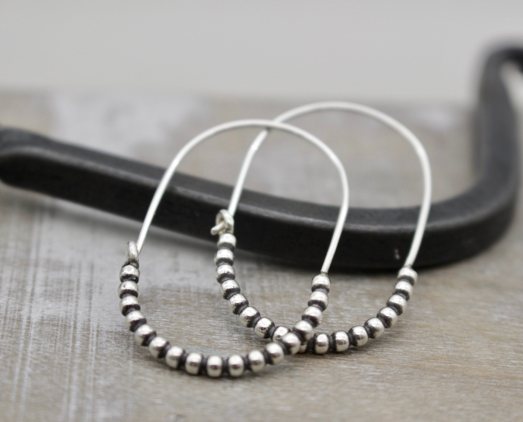 Sterling silver beaded hoop earring - beaded wire - sterling silver hoops - boho hoops - gift for her - jewelry hoop earrings