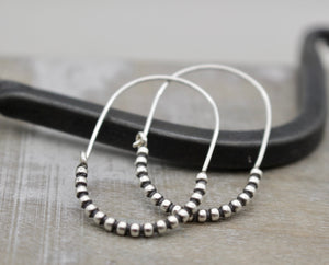 Sterling silver beaded hoop earring - beaded wire - sterling silver hoops - boho hoops - gift for her - jewelry hoop earrings