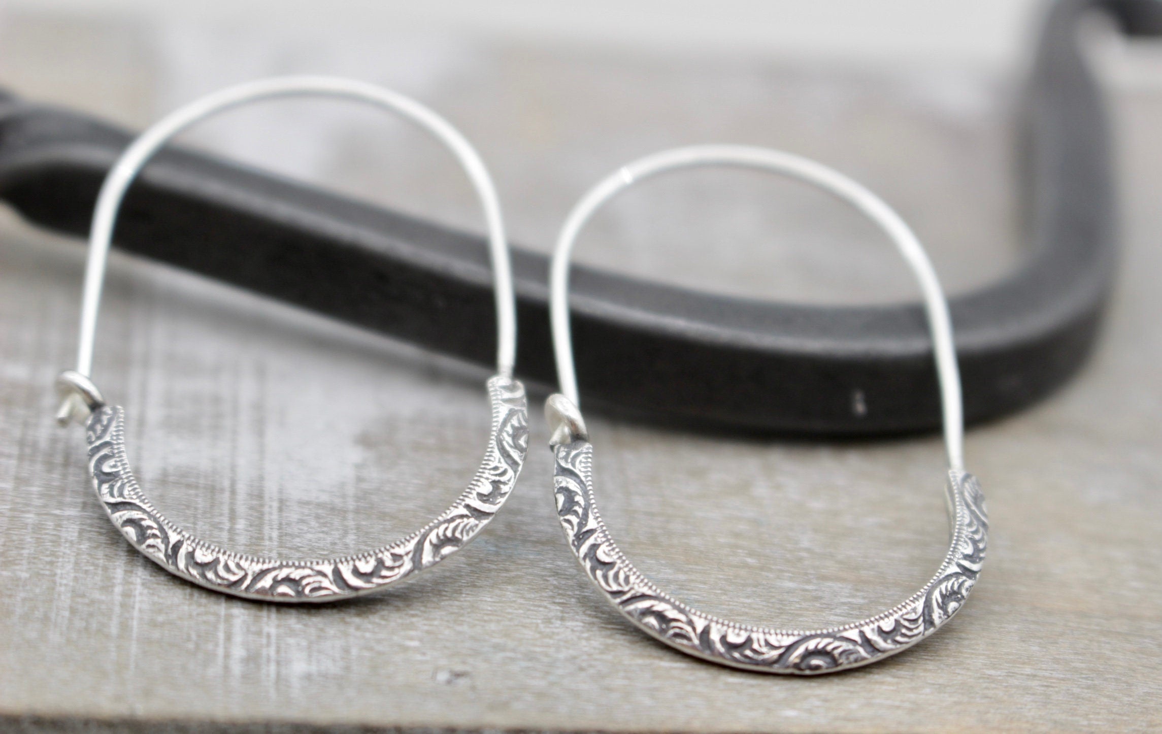Triangle sterling silver hoop earring - floral triangle  wire - sterling silver hoops - boho hoops - gift for her - jewelry hoop earrings