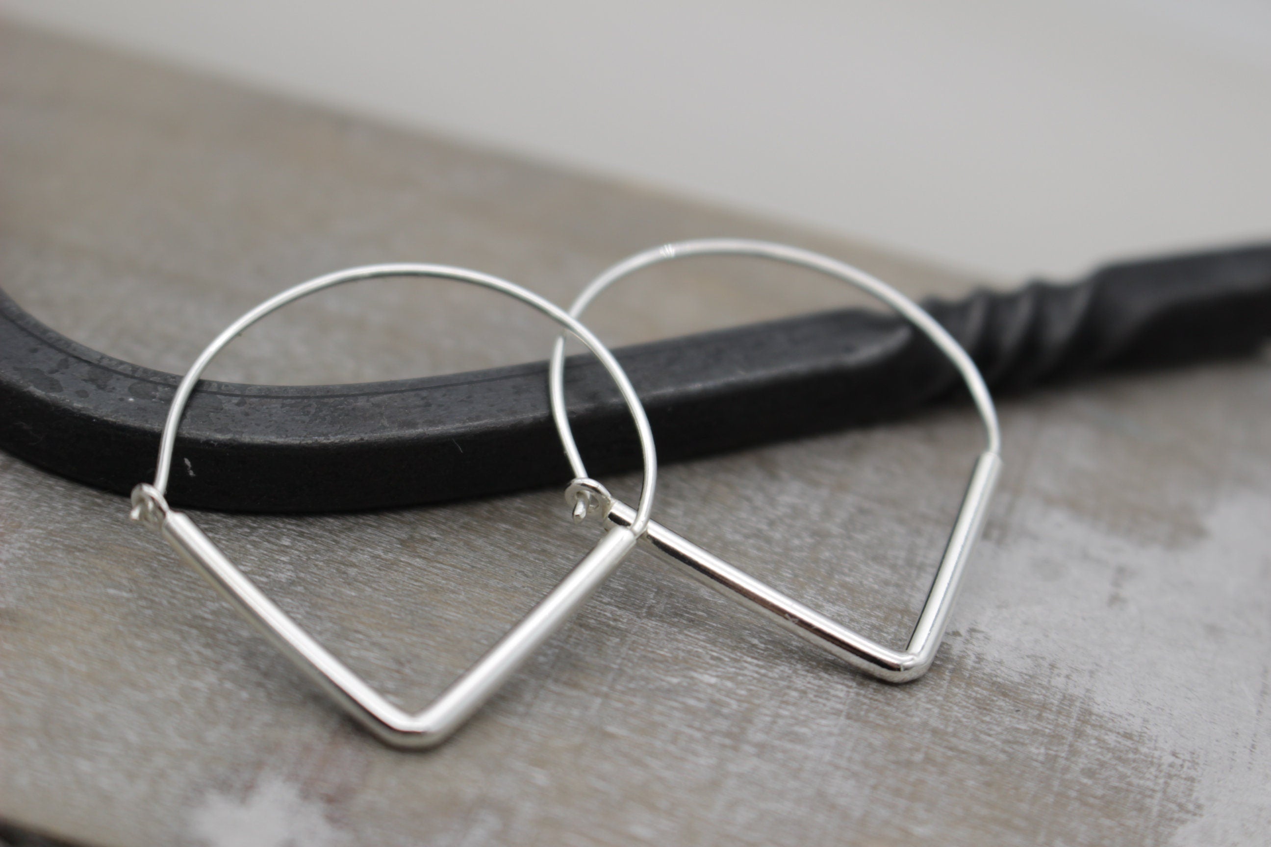 Triangle sterling silver hoop earrings - geometric hoops - sterling silver hoops - boho hoops - gift for her - jewelry hoop earrings