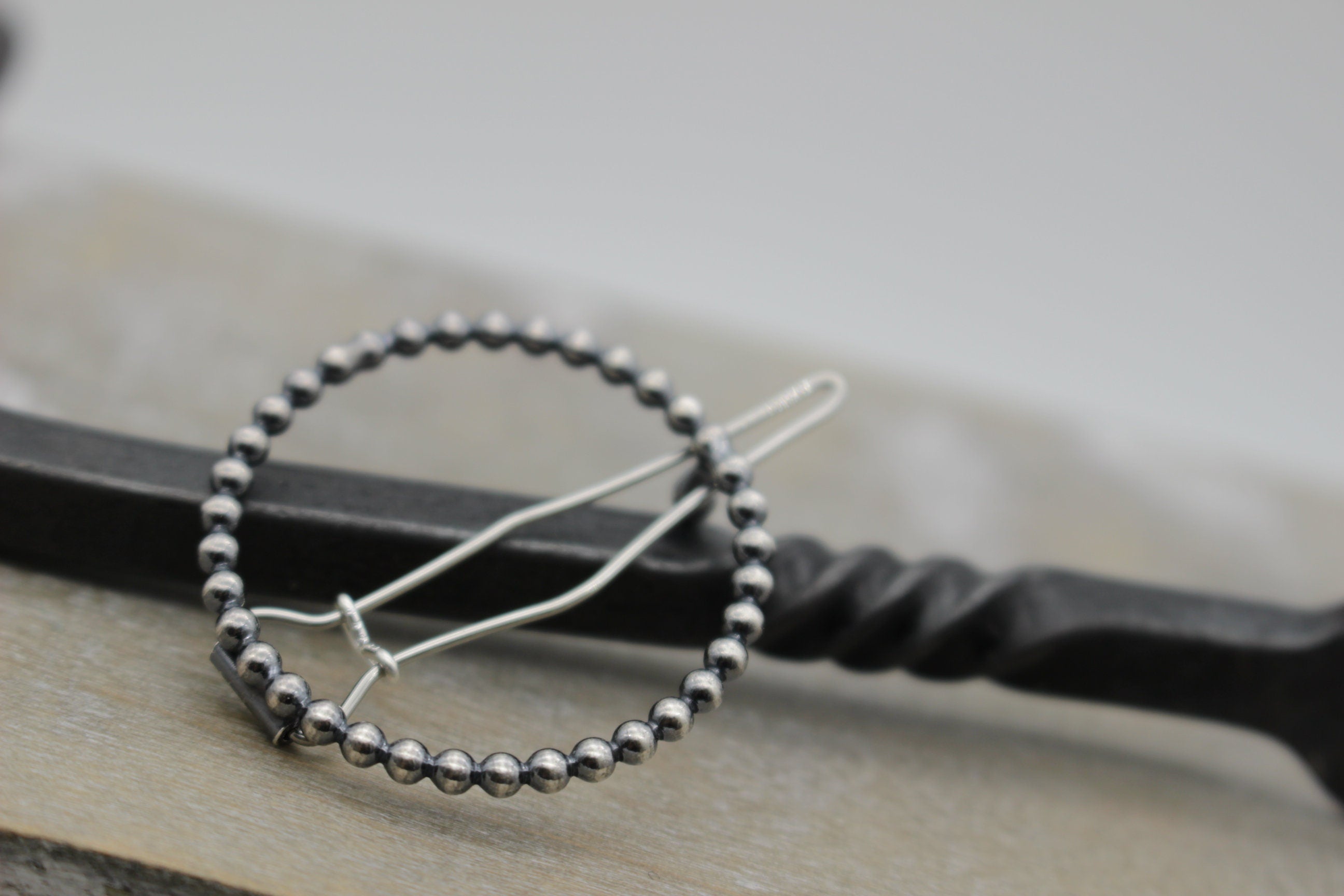 Small Silver beaded barrette - sterling silver barrette - gift for her - small barrette - hair jewelry - bangs
